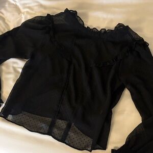 Zara Black Sheer polka dot lace Women's Top large